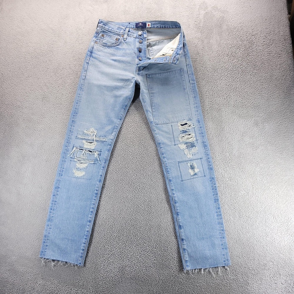Levi's Jeans Mens 29x32 Blue 501 Straight Made in Japan Selvedge Patchwork Dist